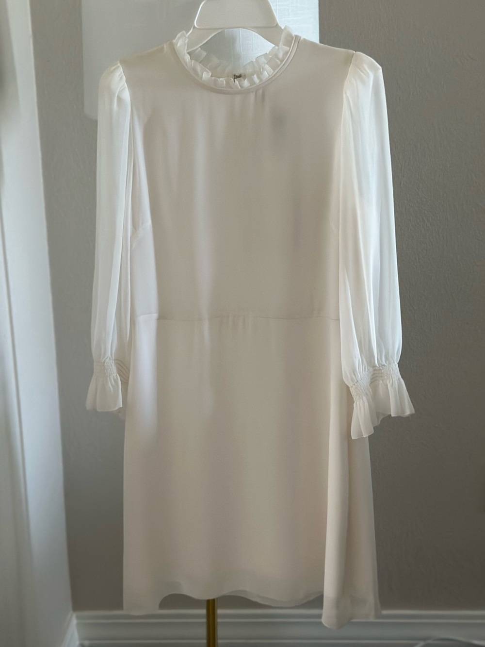 Wilfred Cream Long-Sleeve Ruffle-Neck Dress, size 8